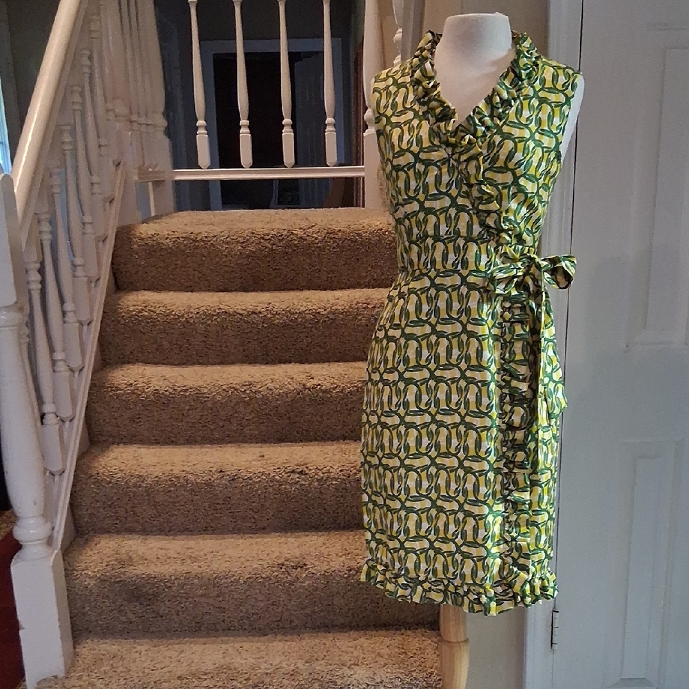 Alex Marie Green and Yellow Patterned Midi Dress